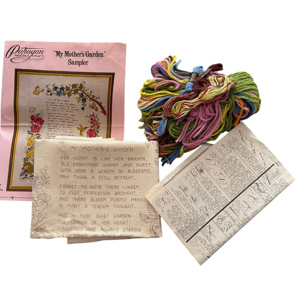 Vintage 1976 Paragon Crewel Embroidery Kit My Mothers Garden 02887X 16x20"